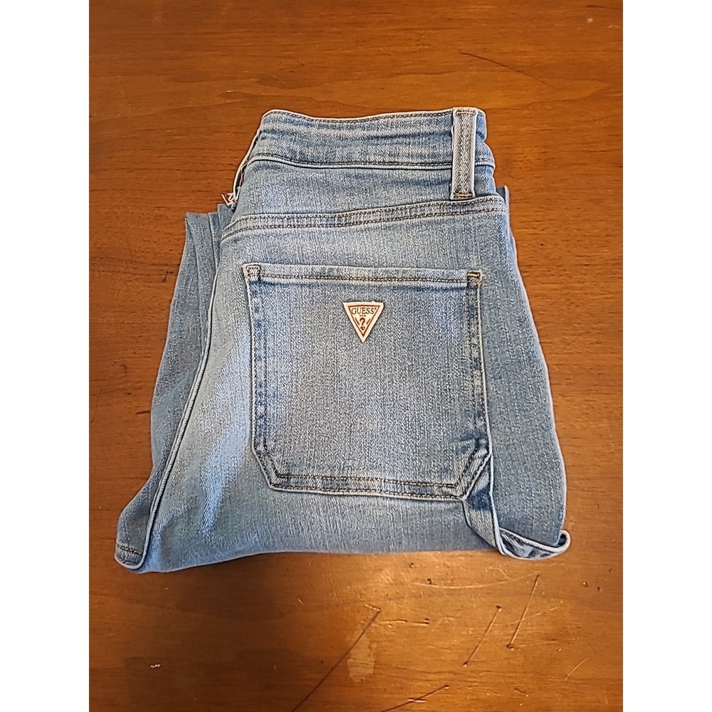 Guess Jeans Womens 28 Blue Distress Workwear Cargo‎ Straight Fringe Cuff